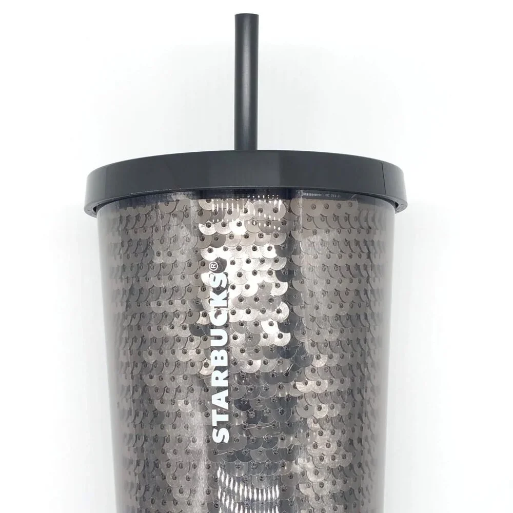 Starbucks Black Sequins Cold Cup Tumbler with FREE EXTRA LID 24oz